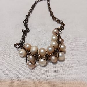 Salt Water Pearl's Mixed Sizes Wire Wrapped Neclace- 16"